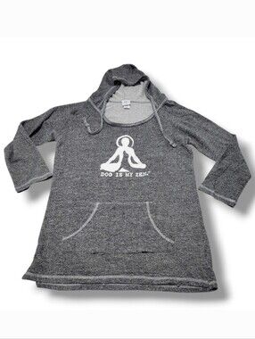 Dog Is Good Sweatshirt Size XL Women's Yoga Graphic Print Hoodie Gray With Flaw
